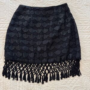 Astr Black Scalloped Pencil Skirt with Tassels